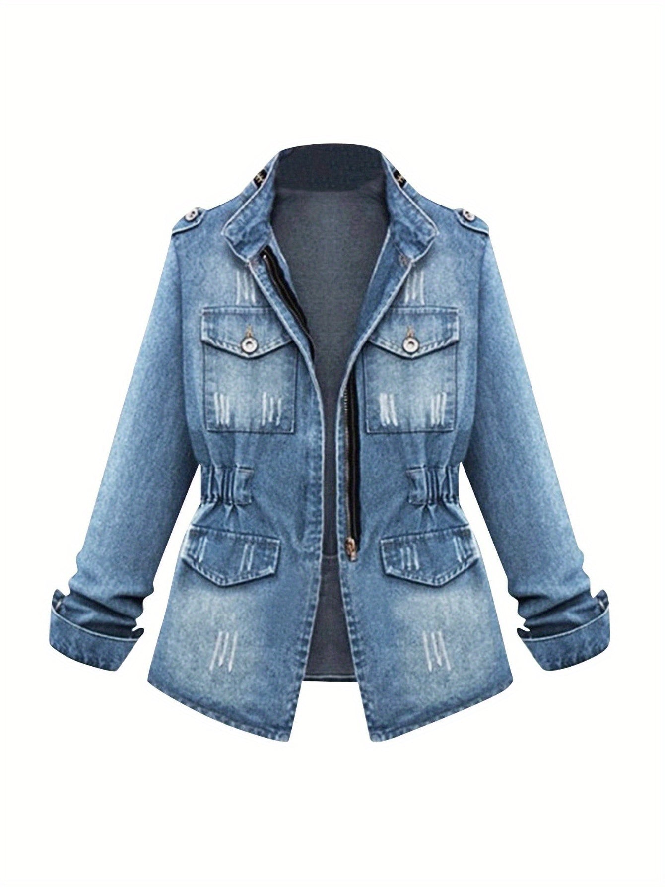 1pc Women's Short Round Neck Three - Quarter Sleeve Light Blue Denim Jacket | Casual Stylish for Daily Outfits, Shopping & Spring - Autumn Wear | Size S - XXL