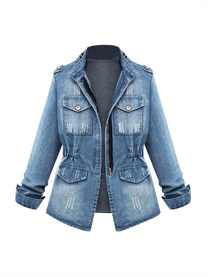 [Denim Jacket Women] Denim Jacket for Women with a Short Round Neck And Three-Quarter Sleeves, Perfect for Casual Daily Outfits, Shopping, And Spring to Autumn Wear, Available in Sizes S to XXL