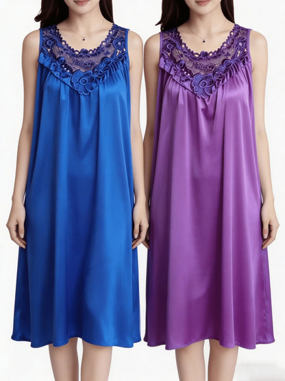 Women's Lace Nightgown - 2-Piece Sleeveless Comfort