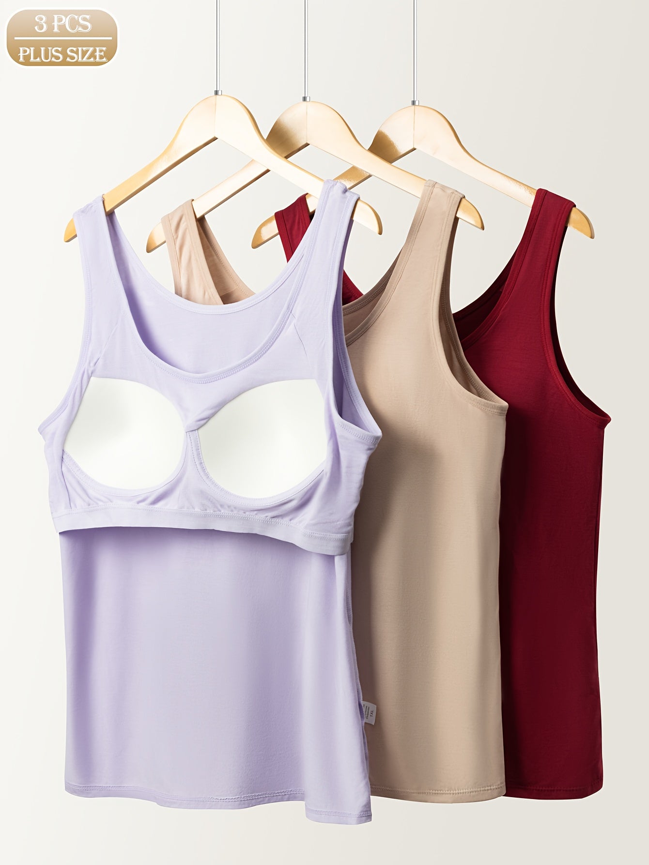Plus Size - 3pcs Women'S Seamless Modal Underwear Set - Long Sleeve Bra with Built-in Pads, Wire-Free, Anti-Slip, Lifted & Secure Fit, Plus Size, Solid Color, Casual Style for All Seasons, Versatile Underwear|Seamless Design|Stretchy Fabric