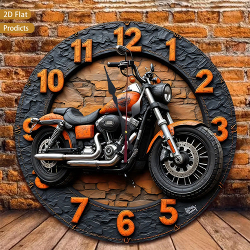 Motorcycle Wood Wall Clock - Silent Non-Ticking 12-Inch Design