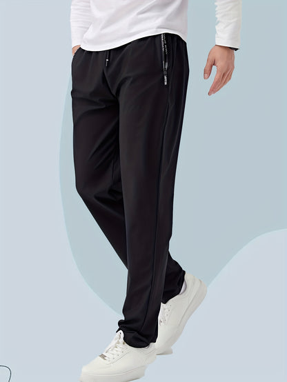 Cool And Casual Summer Pants, Breathable And Lightweight Men'S Flat-Bottom Long Pants, Fashionable Elastic Waist with Drawstring, Suitable for Outdoor And Home Use
