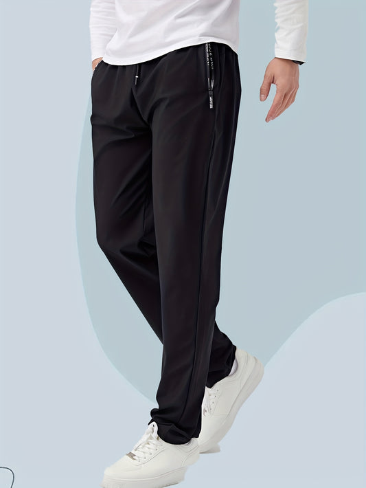 Cool And Casual Summer Pants, Breathable And Lightweight Men'S Flat-Bottom Long Pants, Fashionable Elastic Waist with Drawstring, Suitable for Outdoor And Home Use