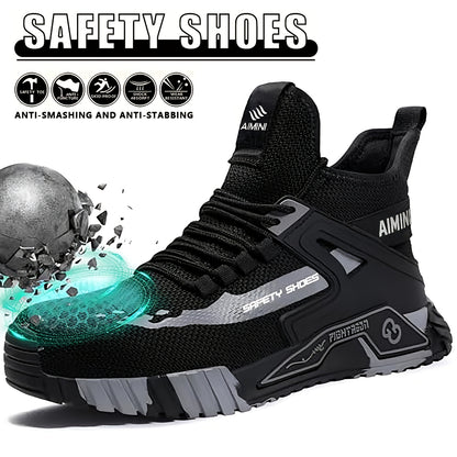 Steel Toe Shoes for Men Industrial Construction Shoes Mid Cut Industrial Boot Work Sneakers Comfortable Lightweight Shoes for Work