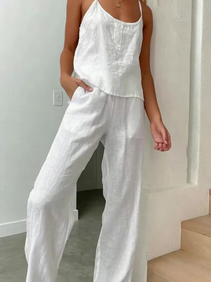 2pcs New Sleeveless Camisole Pants Two-piece Set, Loose And Fashionable Outerwear, Women's Fragrance Style