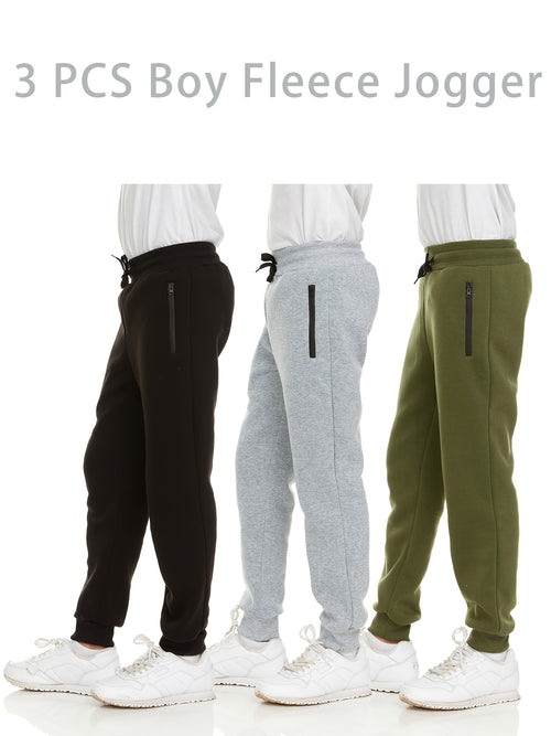 3Pk Boys Sweatpants Athletic Workout Kids Clothes Boys Joggers Pants with Zipper Pocket And Drawstring Size 4-20, Perfect for Outdoor