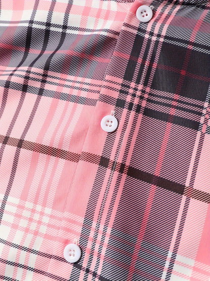 Men's Plaid Long Sleeve Hooded Shirt - Stretch