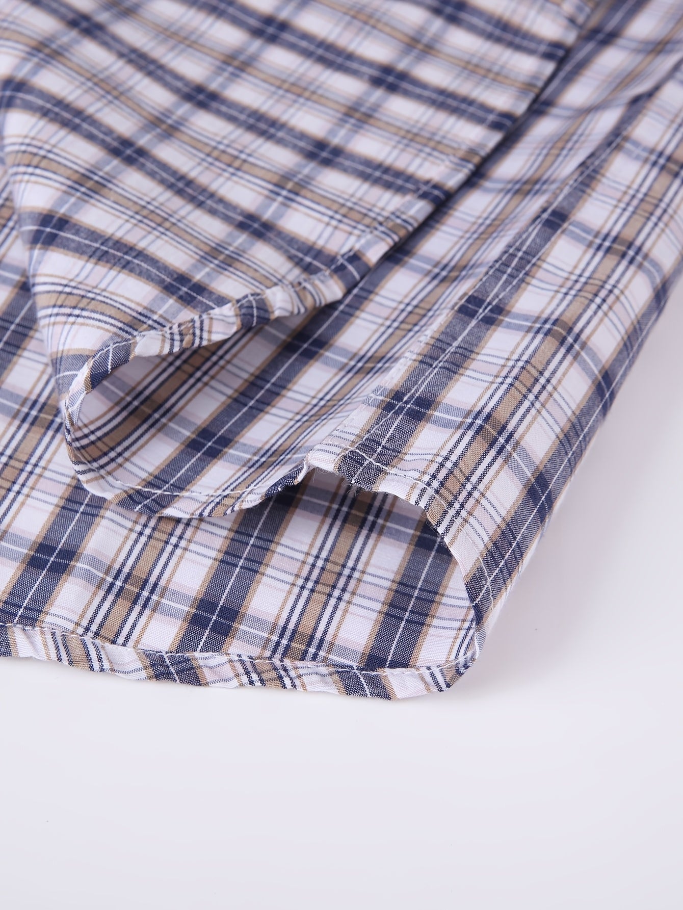 Men's Navy Blue & White Plaid Cotton Long-Sleeve Shirt - product view 17