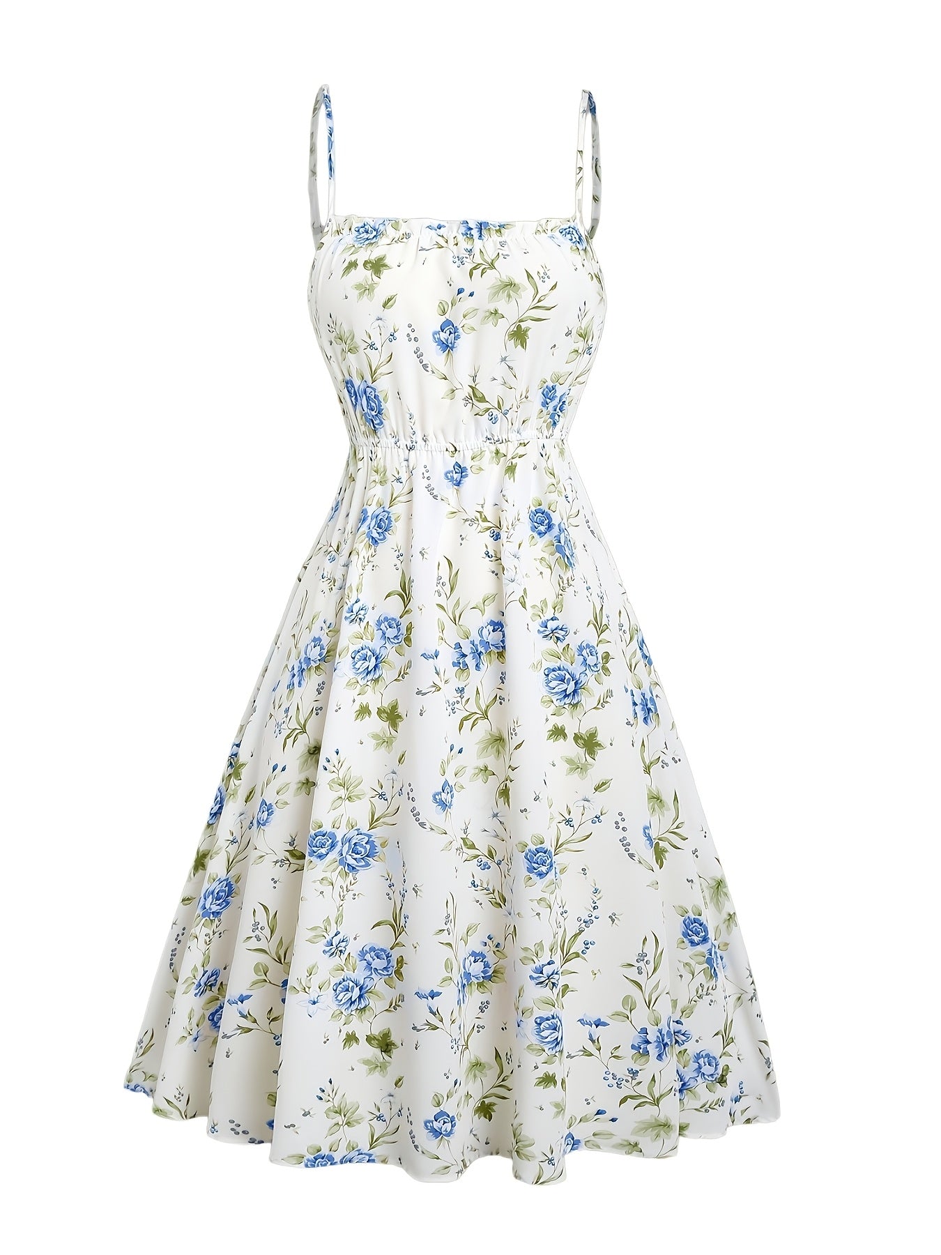 Floral Print Waisted Sleeveless Cami Dress And Solid Lace Up Short Sleeve Crop Top Set