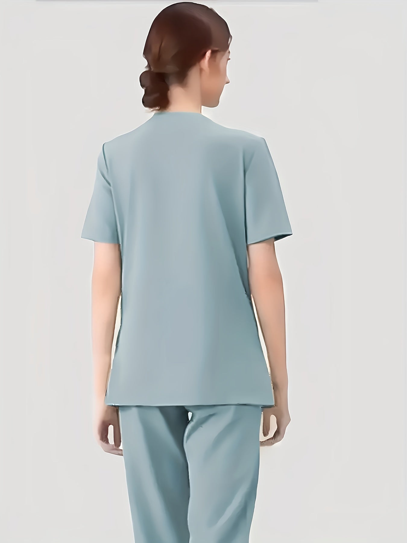 Ultra-Soft Womens Two-Piece Health Care Uniform Set - Stylish V-Neck Top With Practical Pockets & Sleek Solid Pants - Premium Quality, Comfortable Everyday Wear For Women