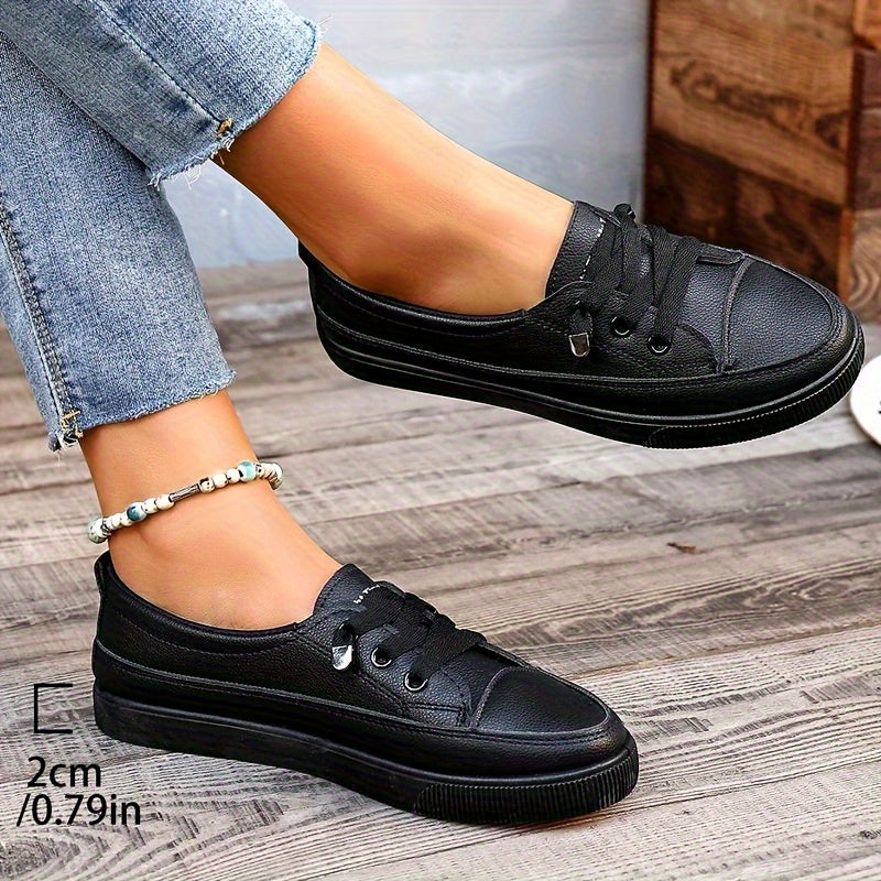 [Non-Slip White Sneakers] Women's Non-Slip White Fashion Sneakers - Wide Toe Lace-Up PU Skate Shoes, Lightweight and Wear-Resistant Outsole Wide-Fit Comfortable Casual Shoes, Shock-Absorbing Soles, Suitable for Daily Commute, Campus, Travel, Outdoor Activ