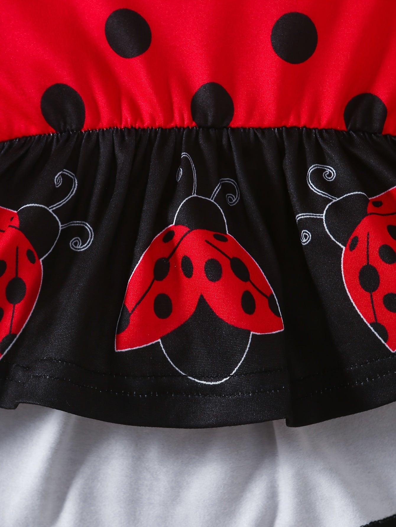 3pcs Baby Girl Autumn New Round Neck Small Fly Sleeve Dot Ladybug Positioning Printed Long Sleeved Pullover Skirt Shirt&elastic Comfortable Pants&headband Set Outdoor Clothing, Perfect for Outdoor