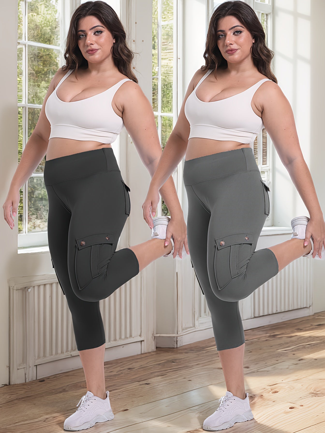 2pcs-Black & Pink High-Waist Leggings - product view 34