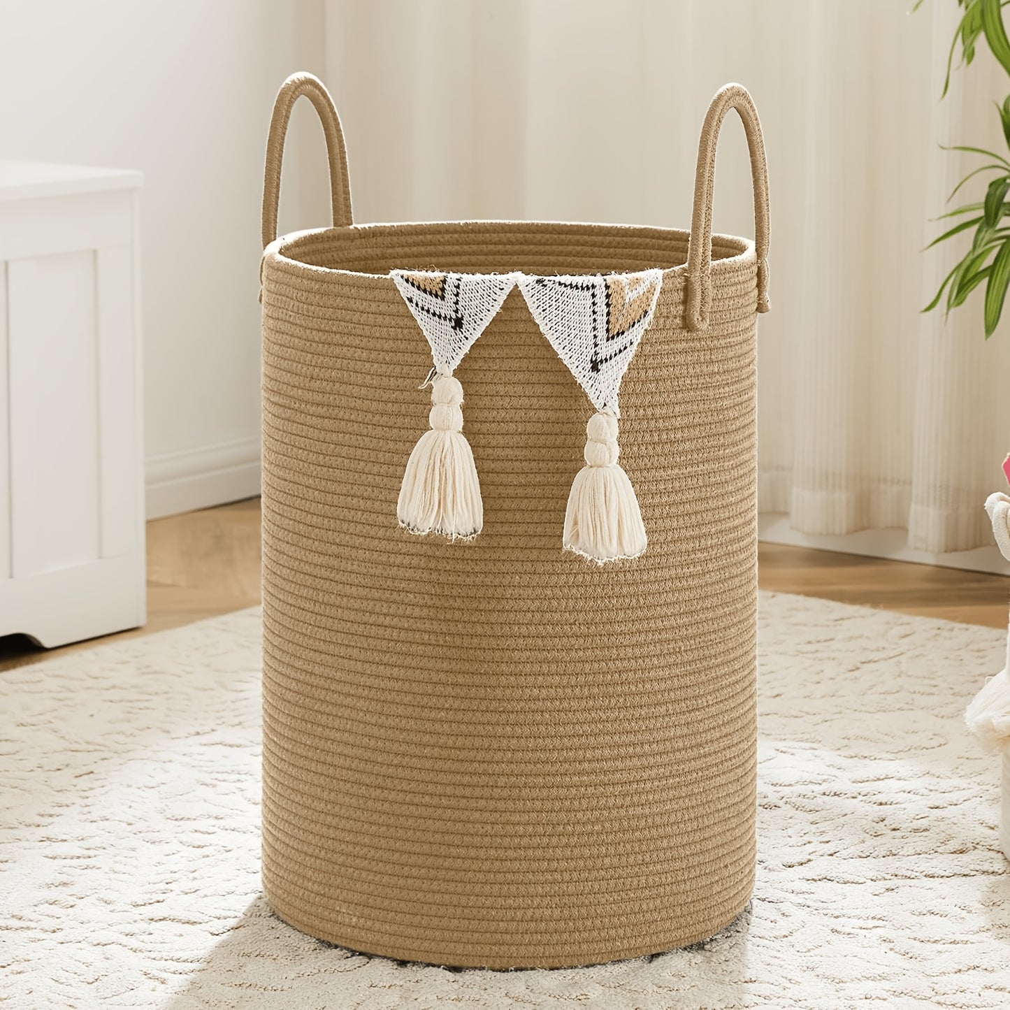 Collapsible Laundry Basket, Woven Rope Laundry Hamper, 12.15gal/15.85gal/ 21.13gal/26.42gal Laundry Bag For Decor Storage Of Dirty Clothes, And Blankets In Bathroom, Room And Living Room