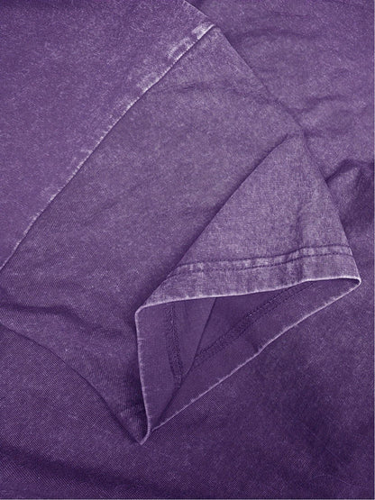 4pcs Women's Heavyweight Vintage Washed Cotton T-Shirts- Loose Drop Shoulder Round Neck Style, Purple/Black/Pink/Blue, Soft Everyday S