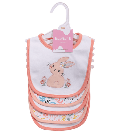 Kapital K 5pcs! Double - Layered Absorbent Cotton 5 - Piece Set with Cartoon Embroidery and Magic - Tape Adjustable Feeding Bibs for 0 - 3 Year - Olds, Boys & Girls