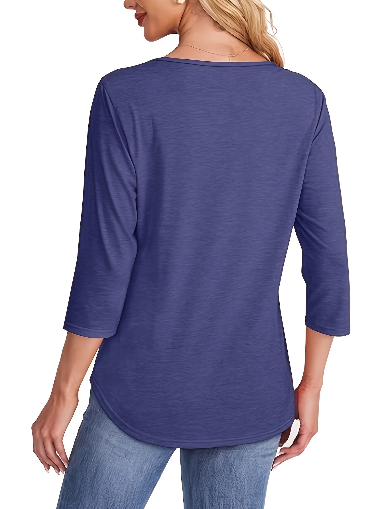 Women'S Three-Piece Set: Elegant 3/4 Sleeve Pleated Front T-Shirt, Casual Spring/Summer Top, Solid Color, All-Season Wear, Casual Attire|Pleated Front Top| Construction, Ladies T Shirts