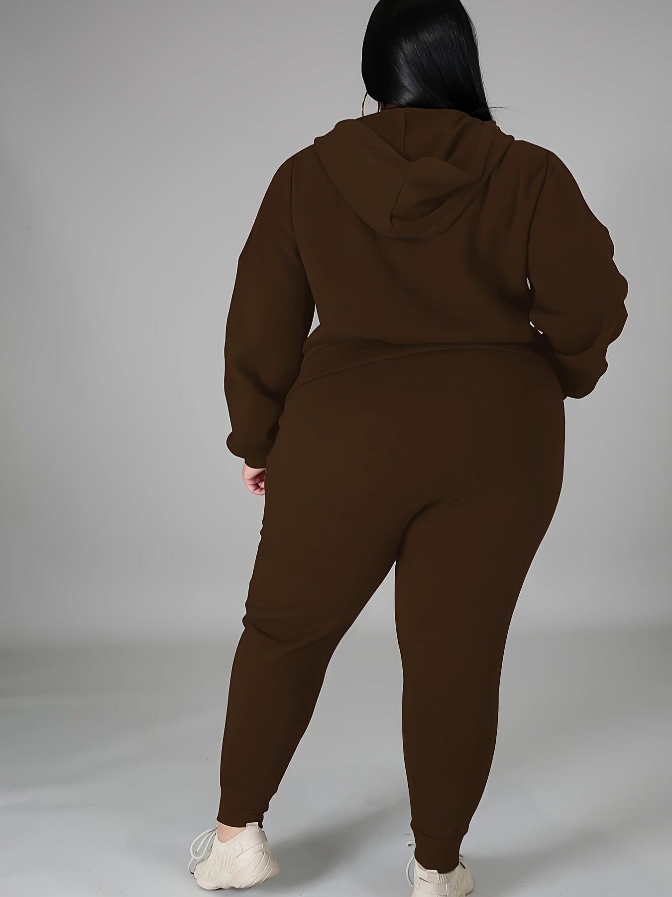 Women's Plus Size Tracksuit Set - Long Sleeve Hooded Loungewear and Sweatsuit Sets with Pockets, Polyester and Elastane
