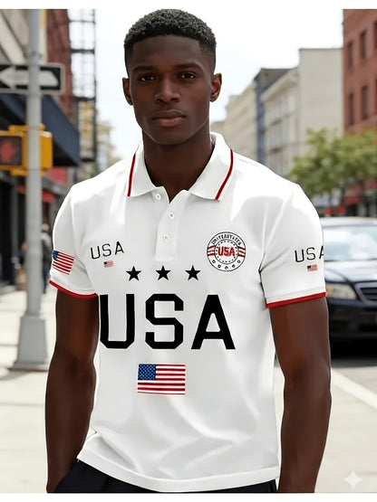 Men'S Plus Size Short-Sleeve Polo Shirt (250) - Perfect for Anniversary Or Independence Day | Casual Wear, Ideal for Any Season, Short Sleeves, Fabric with a Bit of Stretch