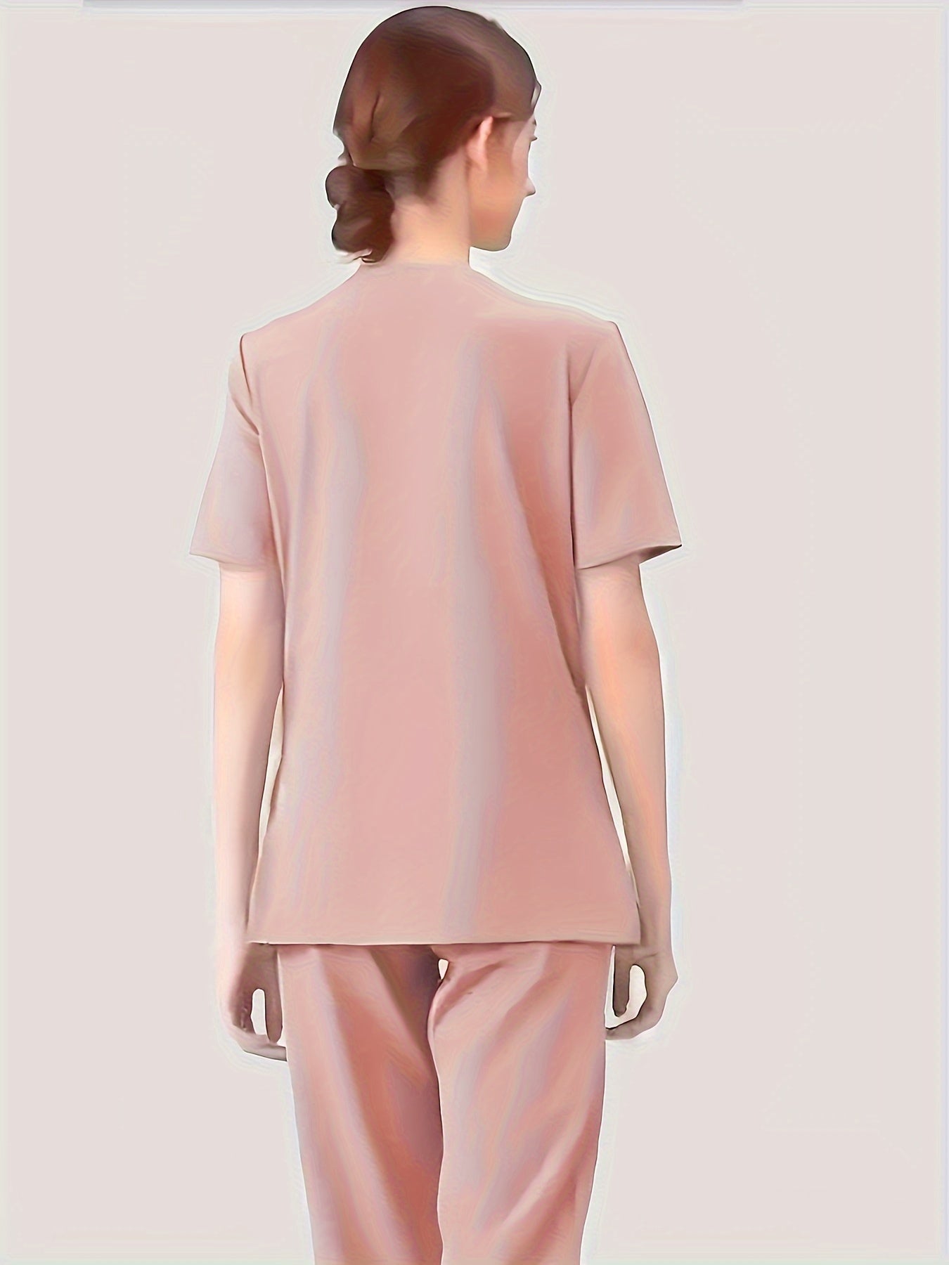 Ultra-Soft Womens Two-Piece Health Care Uniform Set - Stylish V-Neck Top With Practical Pockets & Sleek Solid Pants - Premium Quality, Comfortable Everyday Wear For Women