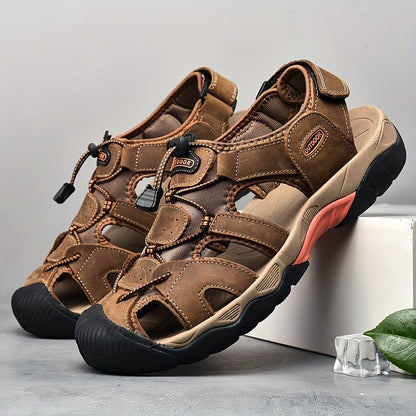 Men'S Casual Outdoor Sandals Made of Leather, Featuring a Non-Slip Design, Breathable Soft Soles, And Suitable for Summer Beach Use