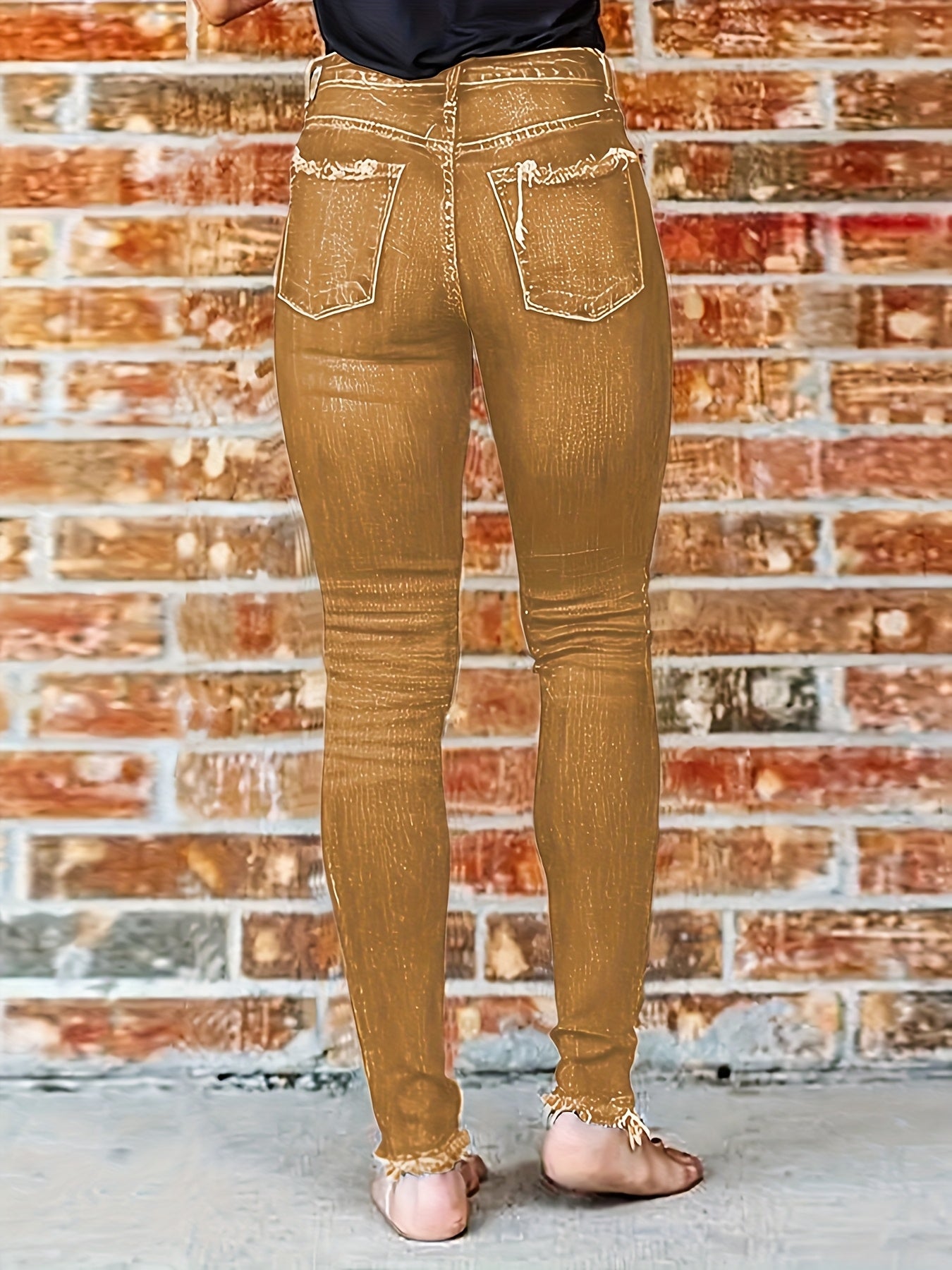 Women's Blue Elastic Denim Leggings with A Fuzzy Edge That Slims The Figure