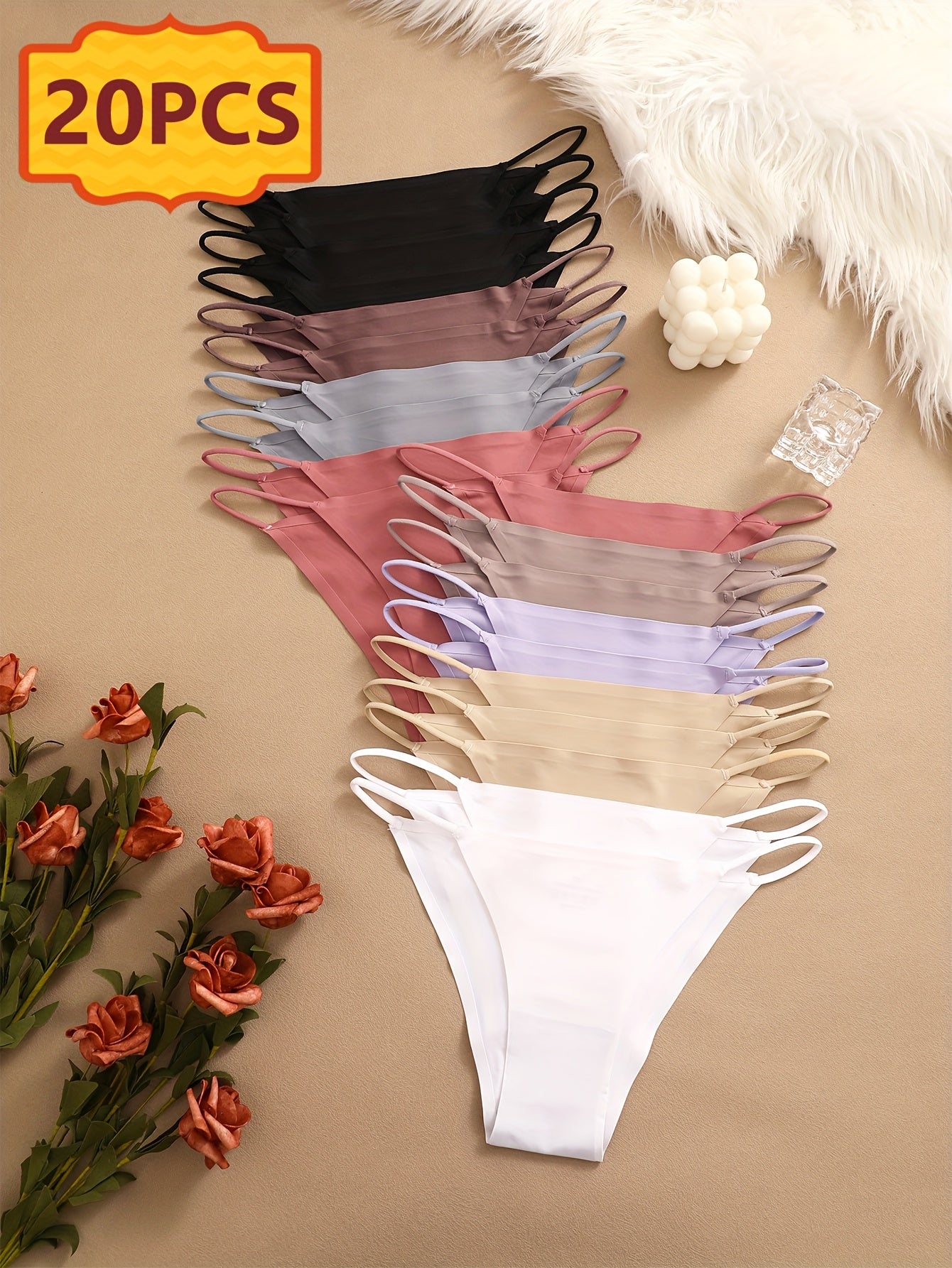 20pcs Set Of Seamless Bikini Underwear, Seamless Drawstring Underwear, Fashionable, Sexy, Comfortable And Skin Friendly Underwear, Suitable For Daily Commuting, Women'S Underwear And Panties