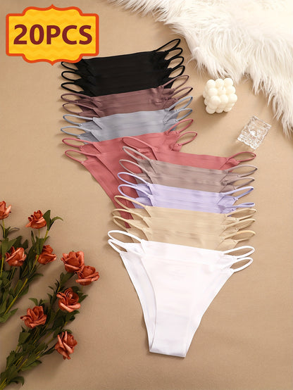 20pcs Set Of Seamless Bikini Underwear, Seamless Drawstring Underwear, Fashionable, Sexy, Comfortable And Skin Friendly Underwear, Suitable For Daily Commuting, Women'S Underwear And Panties