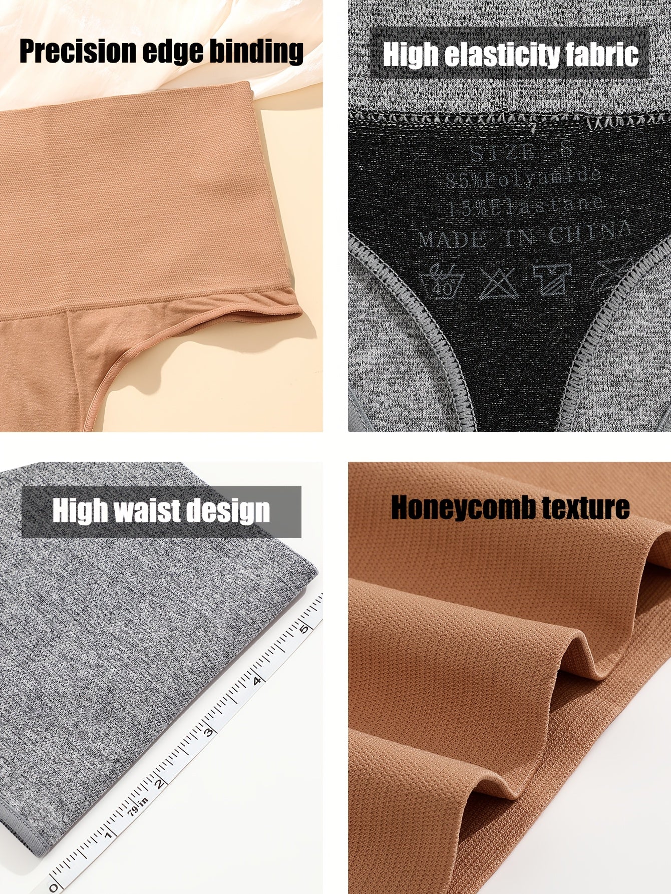 6pcs Women's High Waisted Thong Underwear - Seamless Tummy Tights with Hip Lift & Butt Lifting, Solid Color Breathable Elastic Panties Suitable for Daily Commuting, Gym,, Non- Full Coverage High Panties