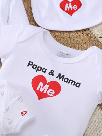 This 8pcs Soft Spring And Summer Set Is Suitable For Boys' And Girls' Clothing And Accessories With Heart Letters And Floral Patterns, Including Trousers, Hats, Bibs, Socks, Pants, Jackets And Tops, And Is Ideal For Outdoor Home Wear