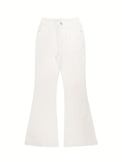 GILIPUR MH1025 Light Blue Retro High-Waist Stretch Straight Leg Women's Pants, Street Style Solid Color Long Pants with Pockets, All-Season Comfortable Stretch Fabric, Machine Washable