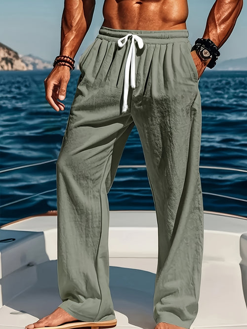 Men'S Washed And Vintage-Style Fabric Casual Straight-Leg Tapered Trousers, Suitable for Everyday Fitness And Outdoor Wear