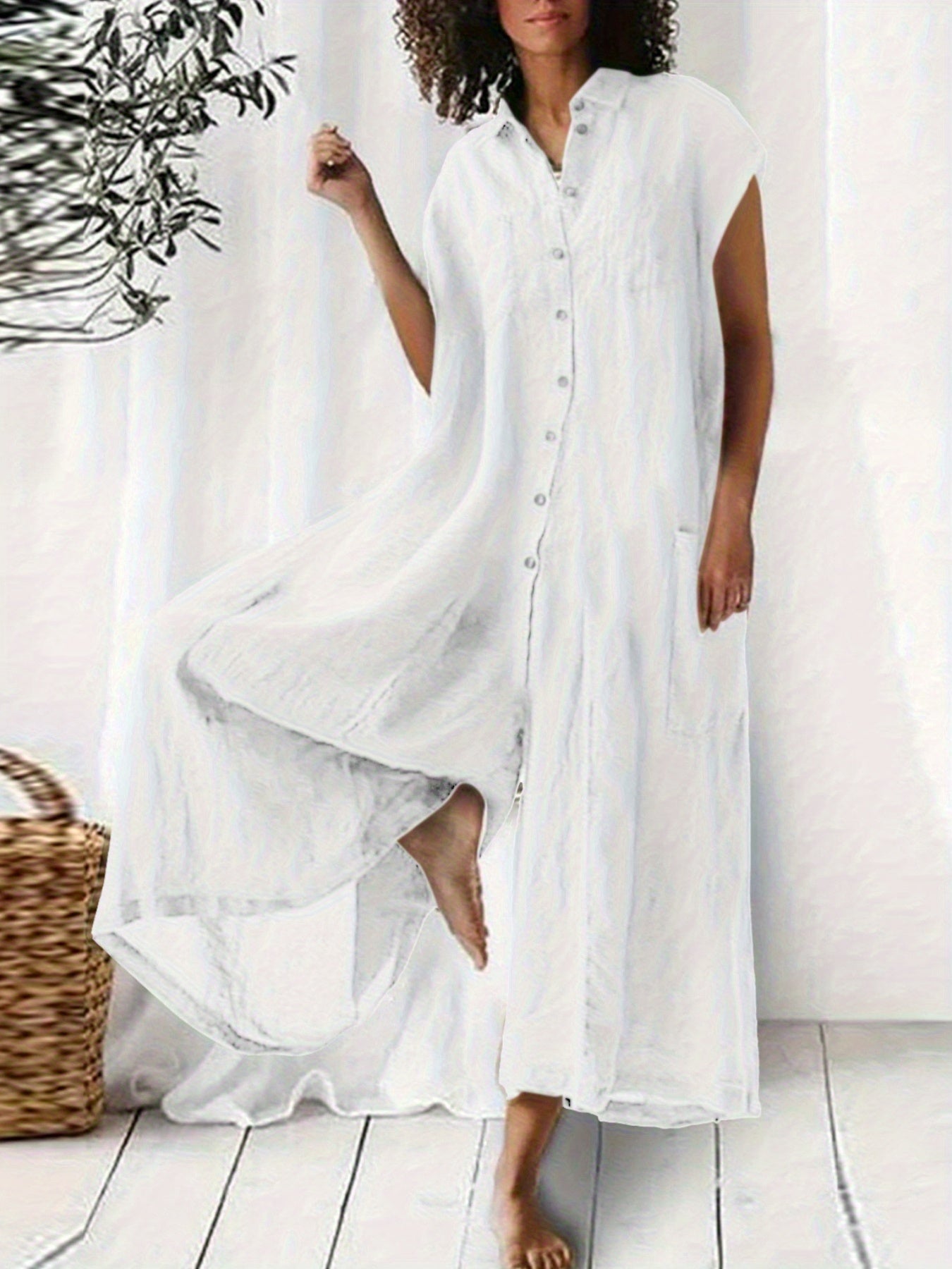 Women's Green V-Neck Pleated Jumpsuit - product view 13