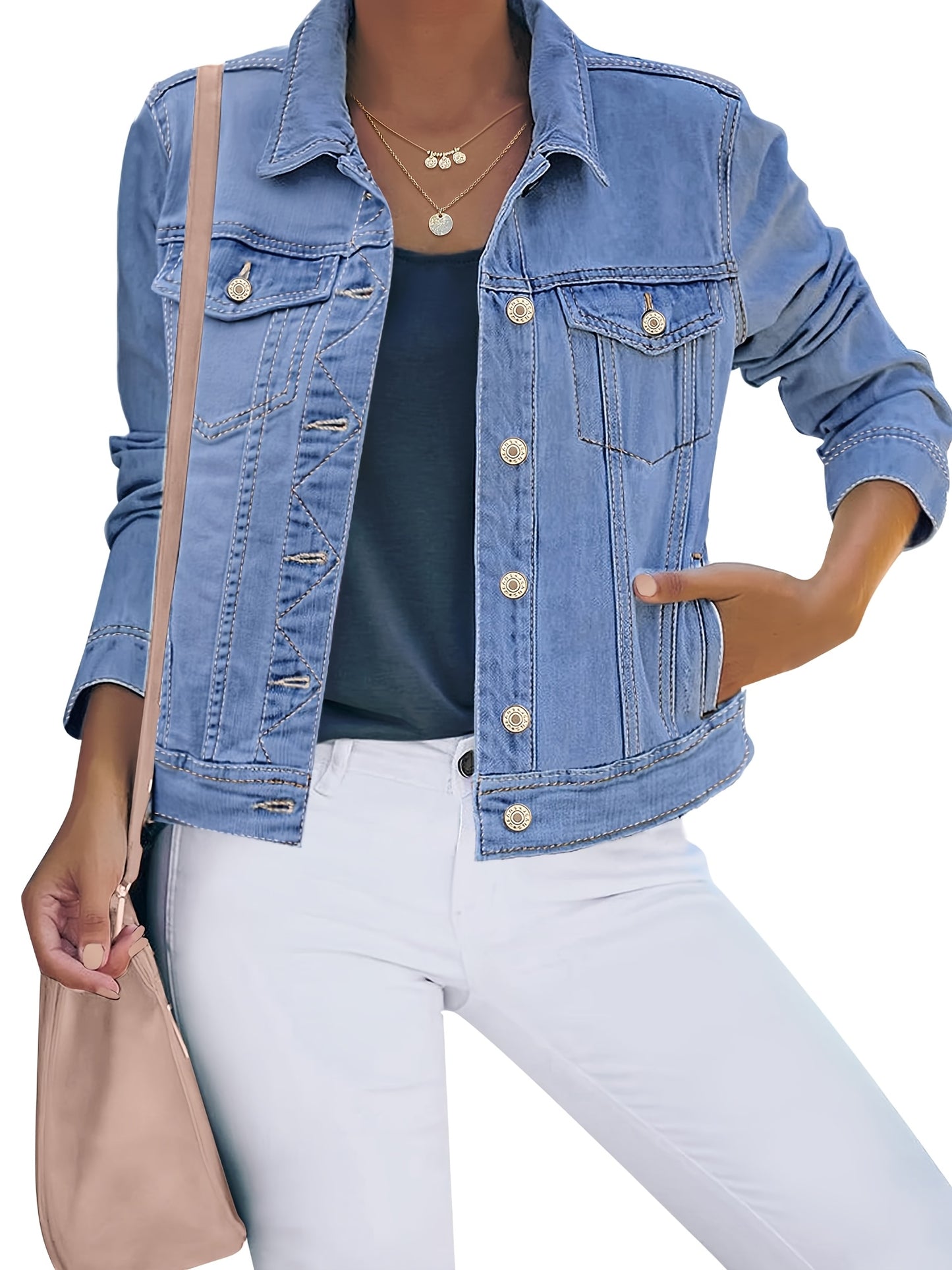 Women'S Retro-Wash Cropped Denim Jacket: Slim-Fit Button-Front Coat - Casual Everyday Denim Jacket, Perfect For Spring & Autumn Layering - Pairs Beautifully With Jeans, Dresses, And Skirts