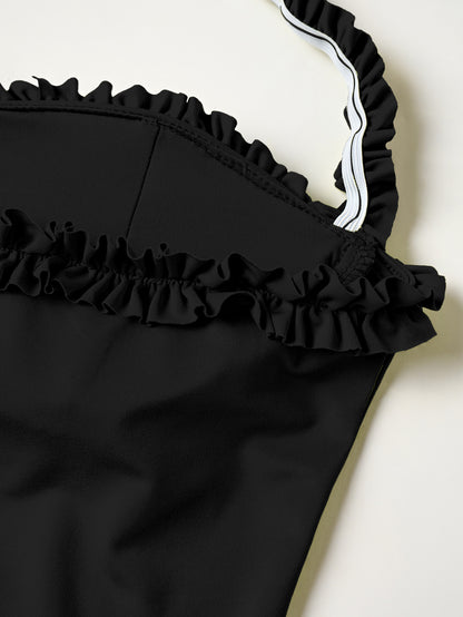 Plus Size, Large Size Black Ruffle Trim Midi Dress | Chic Outfit for Date Night & Summer Soirees