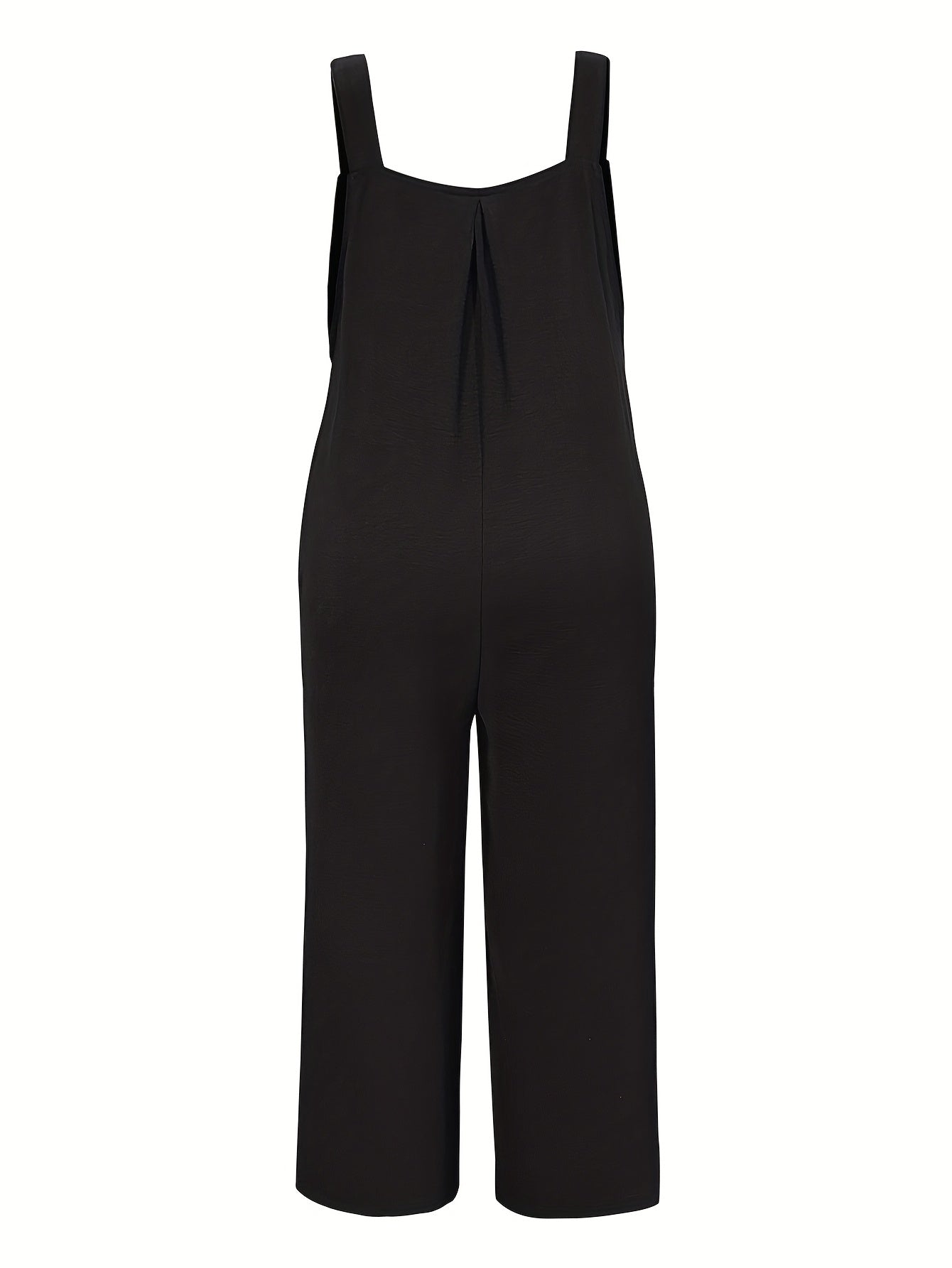 Plus Size, Curve Casual Women's Spring And Summer Button Back Tie One-piece Pants - Back Tie Button Design, Casual Black, Thin Thickness, Loose - Spring And Summer Plus Size Women's Casual Jumpsuits