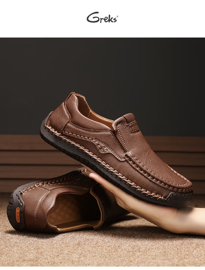 GREKS New Hand-Stitched Men's Outdoor Casual Shoe Slip-On Flat Shoe Spring Low-Cut Breathable Plus Size Loafers