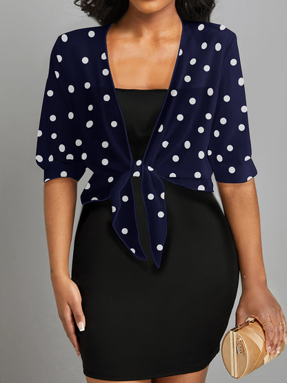 Chiffon Blouse with Polka-Dot Design, Stylish Short-Sleeve Crop Top, Women'S Apparel