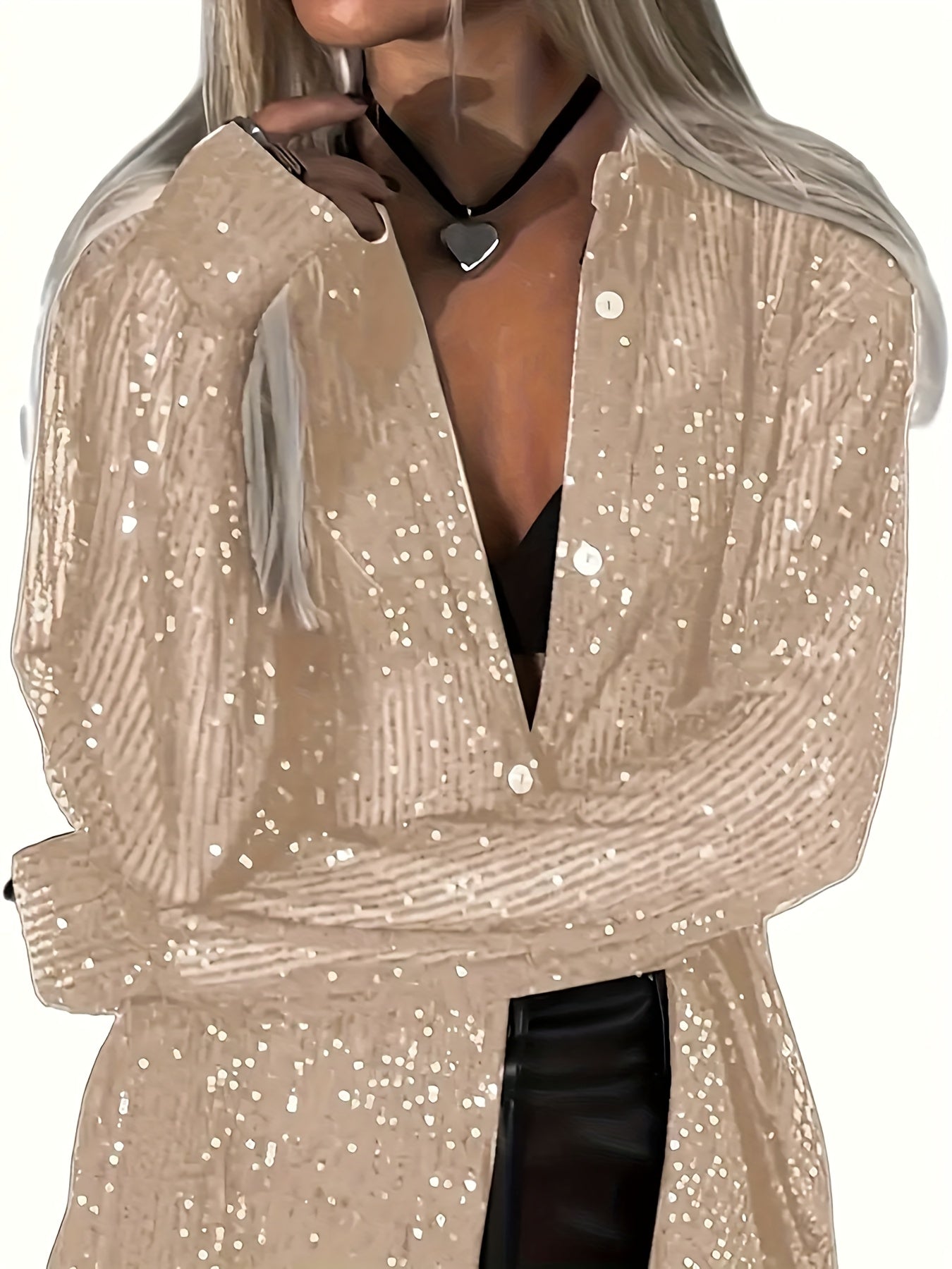 New Beaded Top with Lapel Long Sleeve Lapel Sexy Cross Border Women'S Shirt Jacket