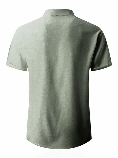 Men's Solid Color Shirt - Collared Short Sleeve 001061