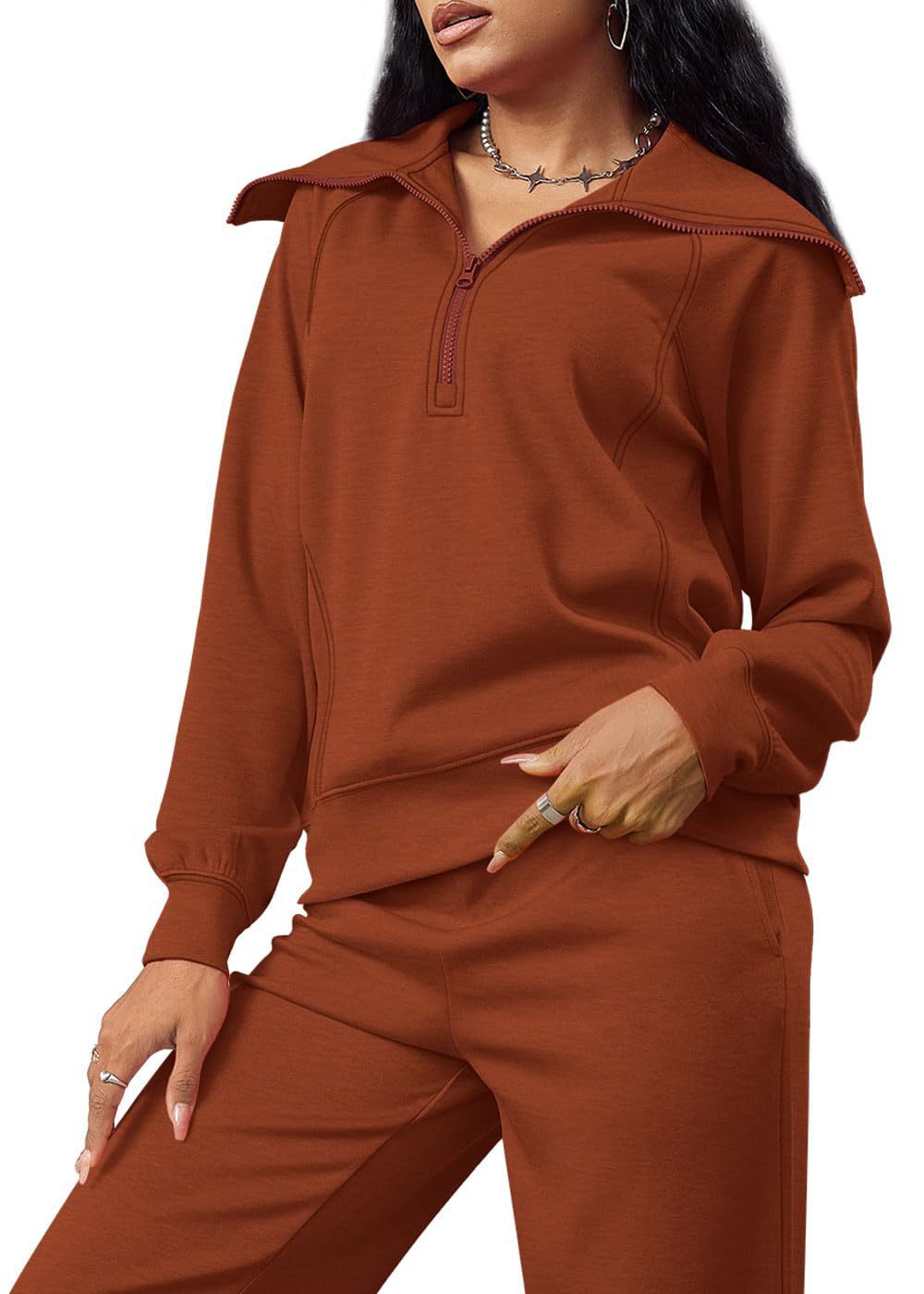Spring/Autumn Casual Swear Set for Women, Zipper Long-Sleeve Sweatshirt and Wide-Leg Pants 2pcs Set