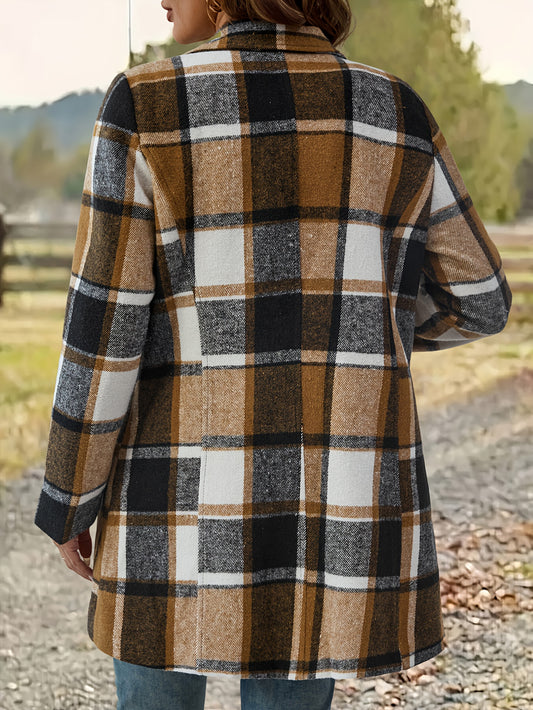 A Long Lapel Single-breasted Checkered Coat with A European And American Style, Unlocking Fashionable Autumn And Winter Outfits