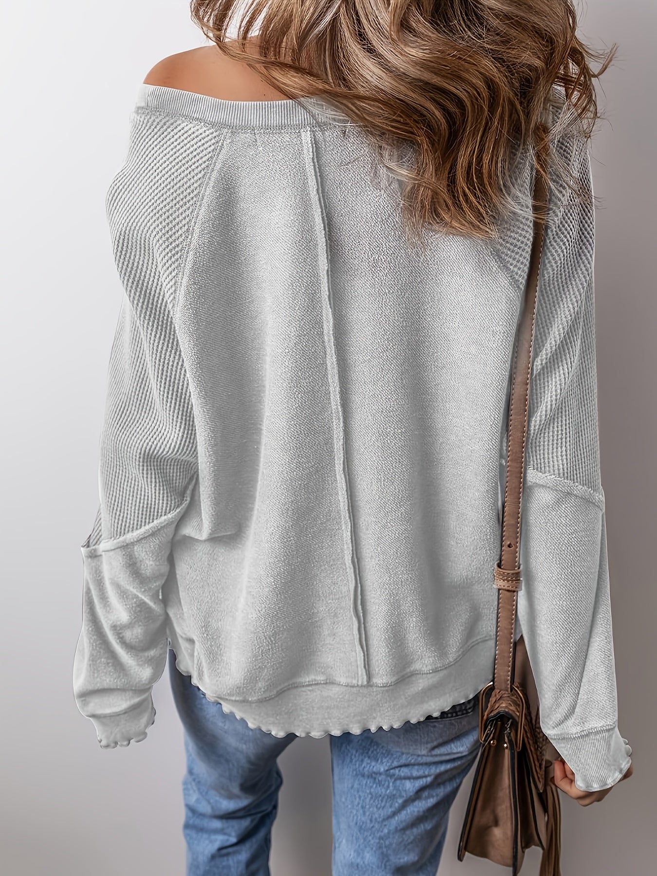 Women's Waffle Pattern Loose Splicing Long Sleeve Early Spring Street Fashion Style