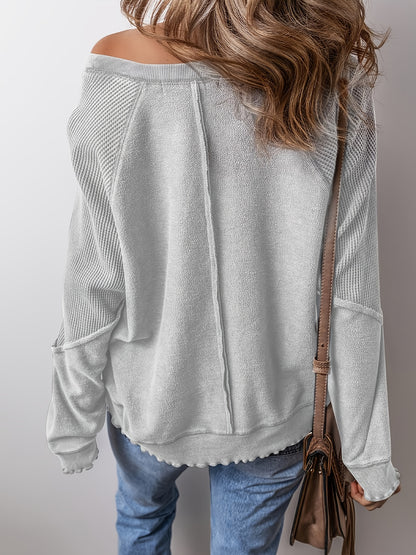 Women's Waffle Pattern Loose Splicing Long Sleeve Early Spring Street Fashion Style