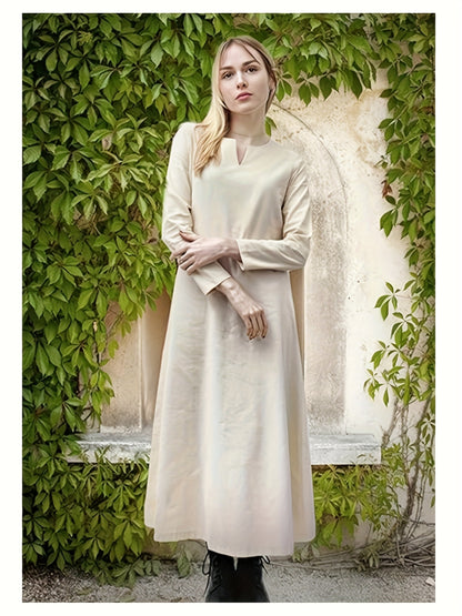 Medieval Women's Linen Dress - Renaissance Chemise Cosplay Maxi Ren Faire Costume