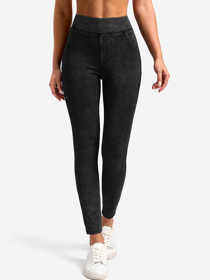 Women's Black Gray High-Waist Slim-Fit Leggings - product view 12