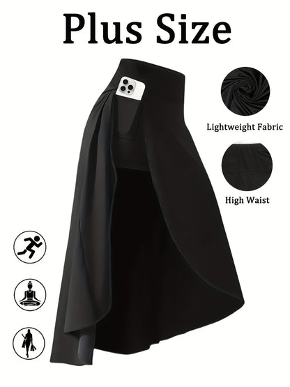 2026 Plus Size High Waist Skort with Pockets - Stretchy Side Slit, Lightweight Long Culottes for Women | Summer Vacation Beachwear, Summer Skirt (Black/Burgundy) Game Day Outfit, Football Fan Gear for All Fans