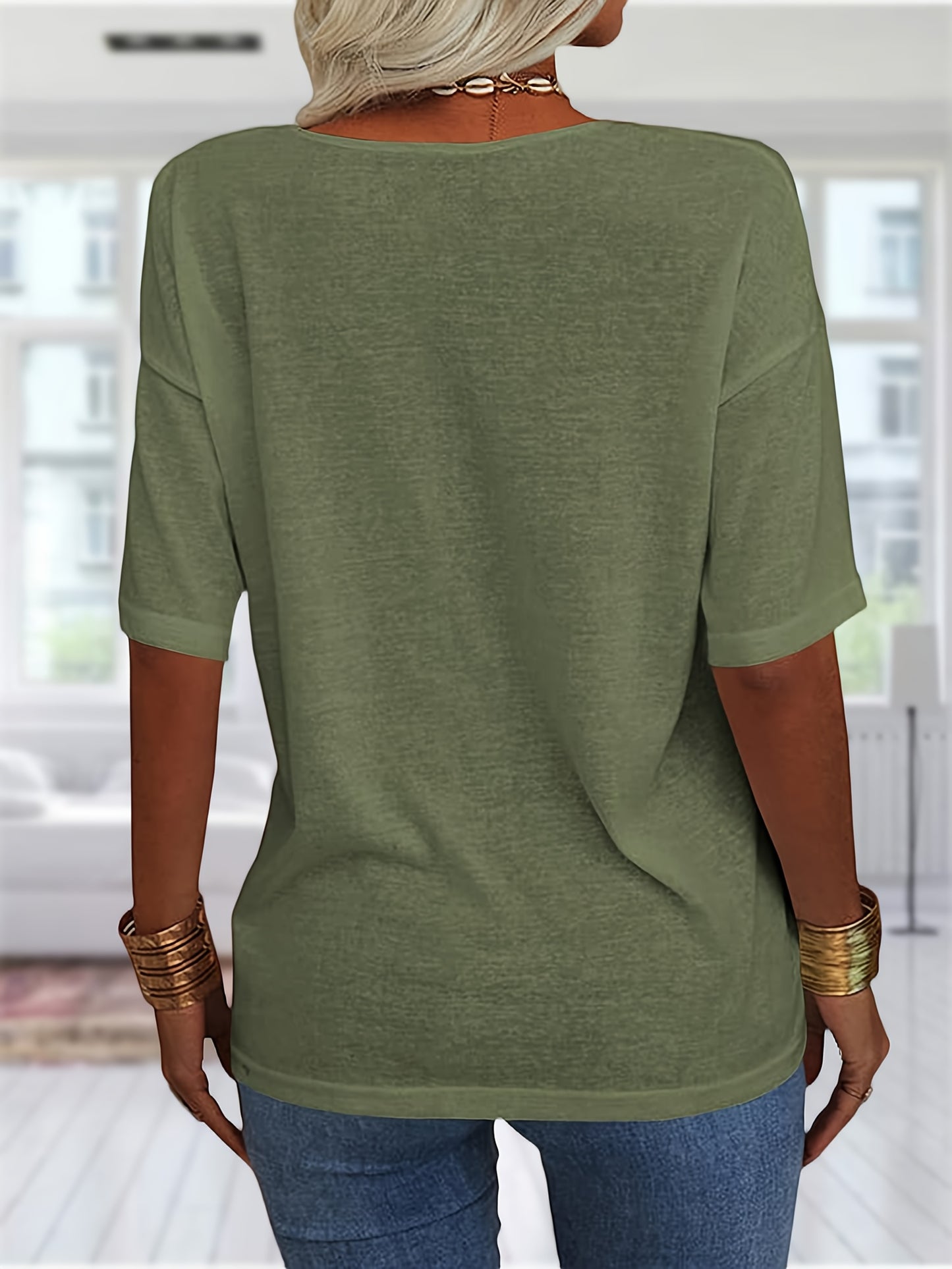 Casual Loose-Fitting Basic Tunics for Women, Featuring a V-Neck And Half Sleeves, Perfect for Summer