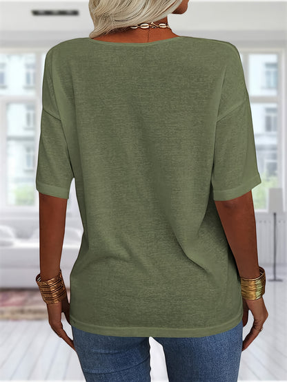Casual Loose-Fitting Basic Tunics for Women, Featuring a V-Neck And Half Sleeves, Perfect for Summer