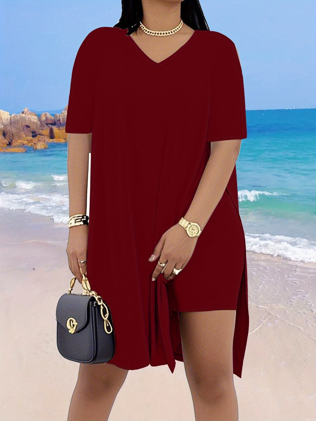 Women's Black Polyester V-Neck Shorts - product view 29